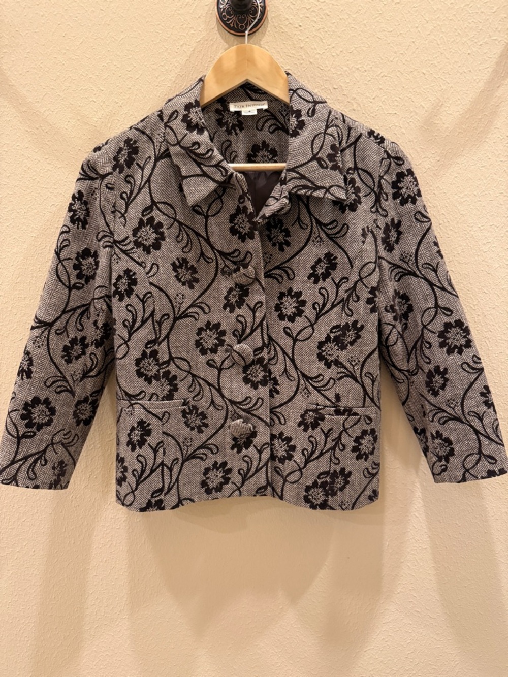 Fair Indigo Brown Floral Jacquard Cropped Jacket